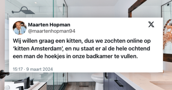 Tweet van Maarten Hopman over de badkamer